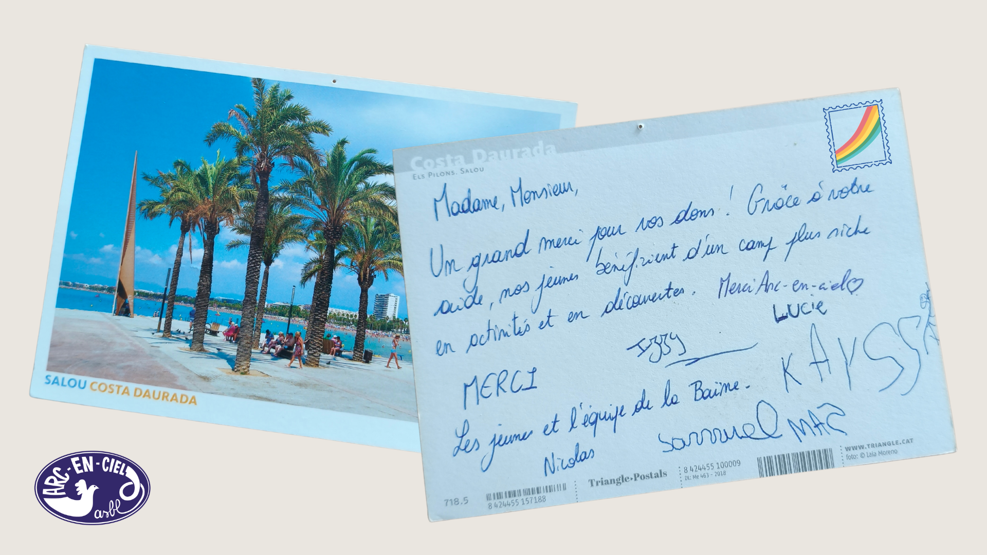 carte postale arc en ciel enfants défavorisés